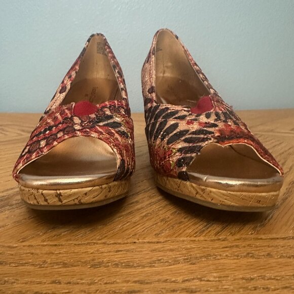 Faded Glory Open Toe Sandal Shoes Cork Wedge Heels Tie Dye Boho Size 8.5 M - Picture 5 of 10